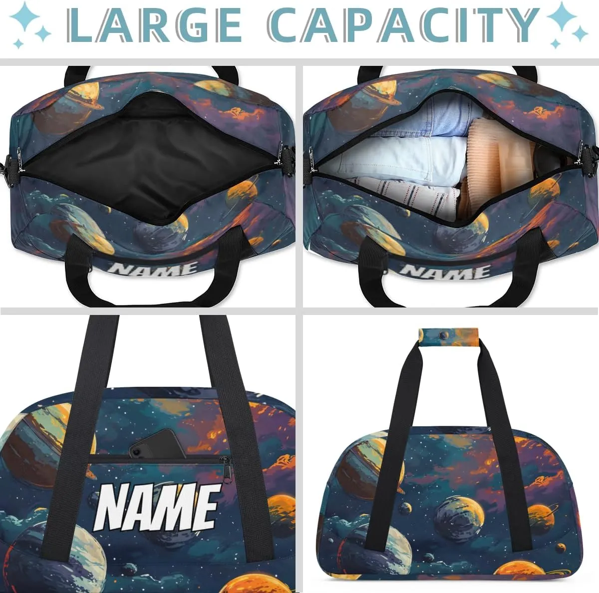Personalized Custom Gym Bag for Women Men Carry on Universe Planet Travel Duffel Tote Outer Space Overnight Workout Weekender Bag