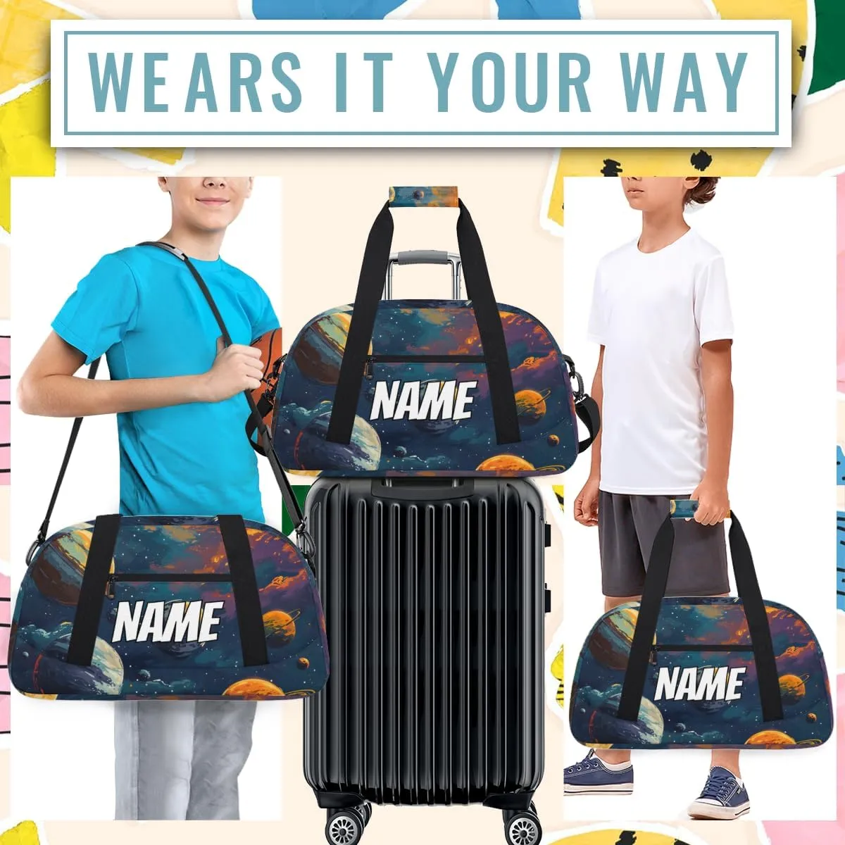 Personalized Custom Gym Bag for Women Men Carry on Universe Planet Travel Duffel Tote Outer Space Overnight Workout Weekender Bag