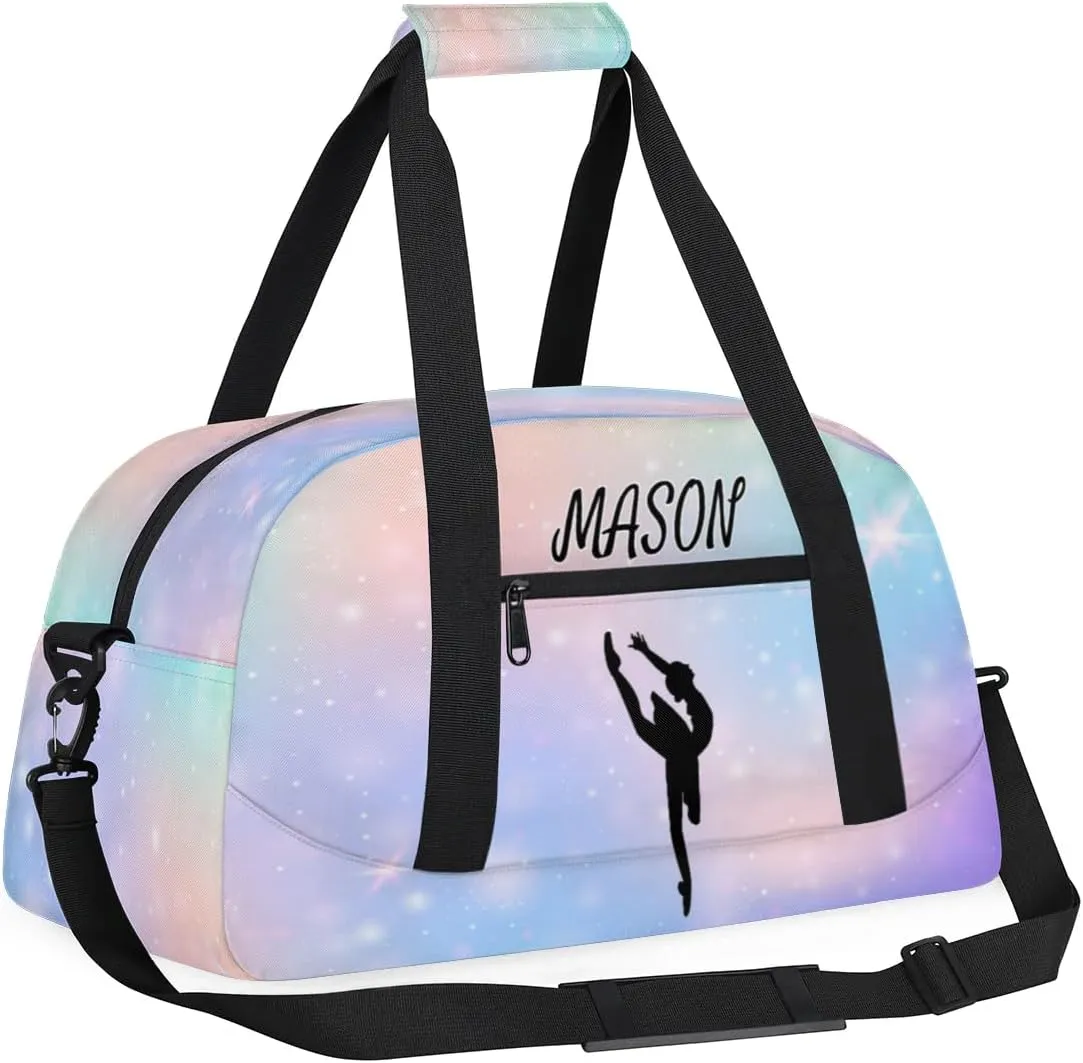 Personalized Dance Bag Gym Bag with Name for Women, Custom Sport Duffel Bag Overnight Weekender Bags Travel Duffel Bag with Dancing Silhouette, Abstract Glitter Pattern