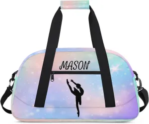 Personalized Dance Bag Gym Bag with Name for Women, Custom Sport Duffel Bag Overnight Weekender Bags Travel Duffel Bag with Dancing Silhouette, Abstract Glitter Pattern