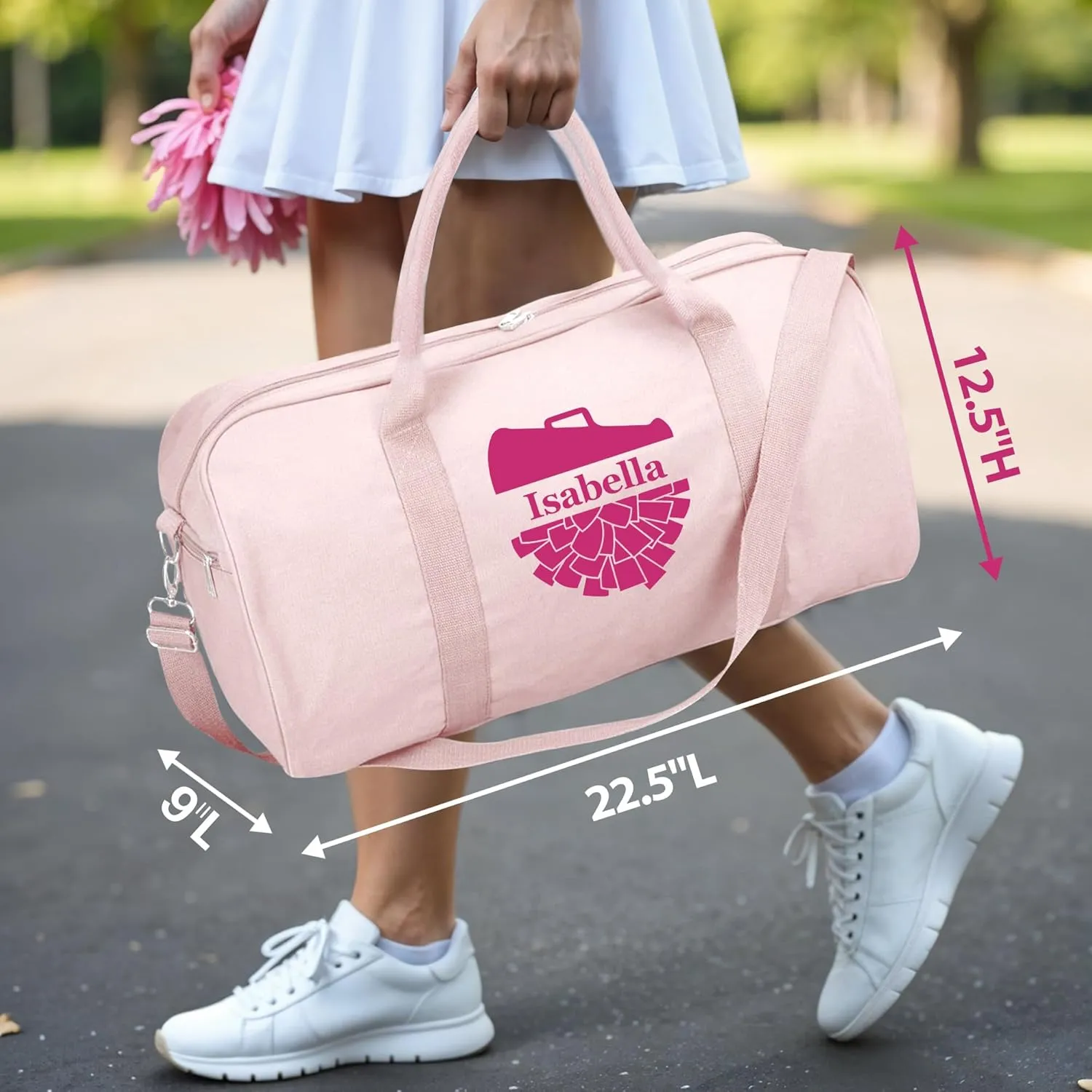 Personalized Duffle Bag with Name for Cheerleader, Personalized Weekender Duffle, Custom Carry On Tote Bags for Cheer Uniform, Travel Essentials Cheerleader Gifts Overnight Luggage Bag- Pink