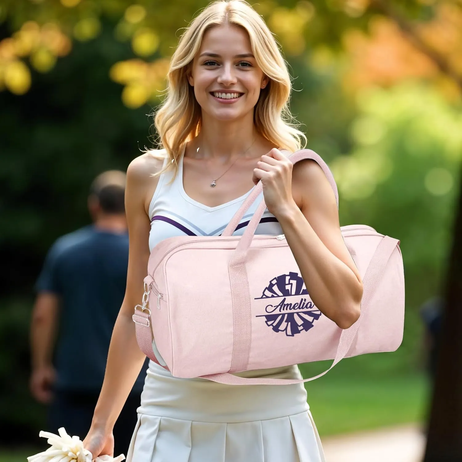 Personalized Duffle Bag with Name for Cheerleader, Personalized Weekender Duffle, Custom Carry On Tote Bags for Cheer Uniform, Travel Essentials Cheerleader Gifts Overnight Luggage Bag- Pink