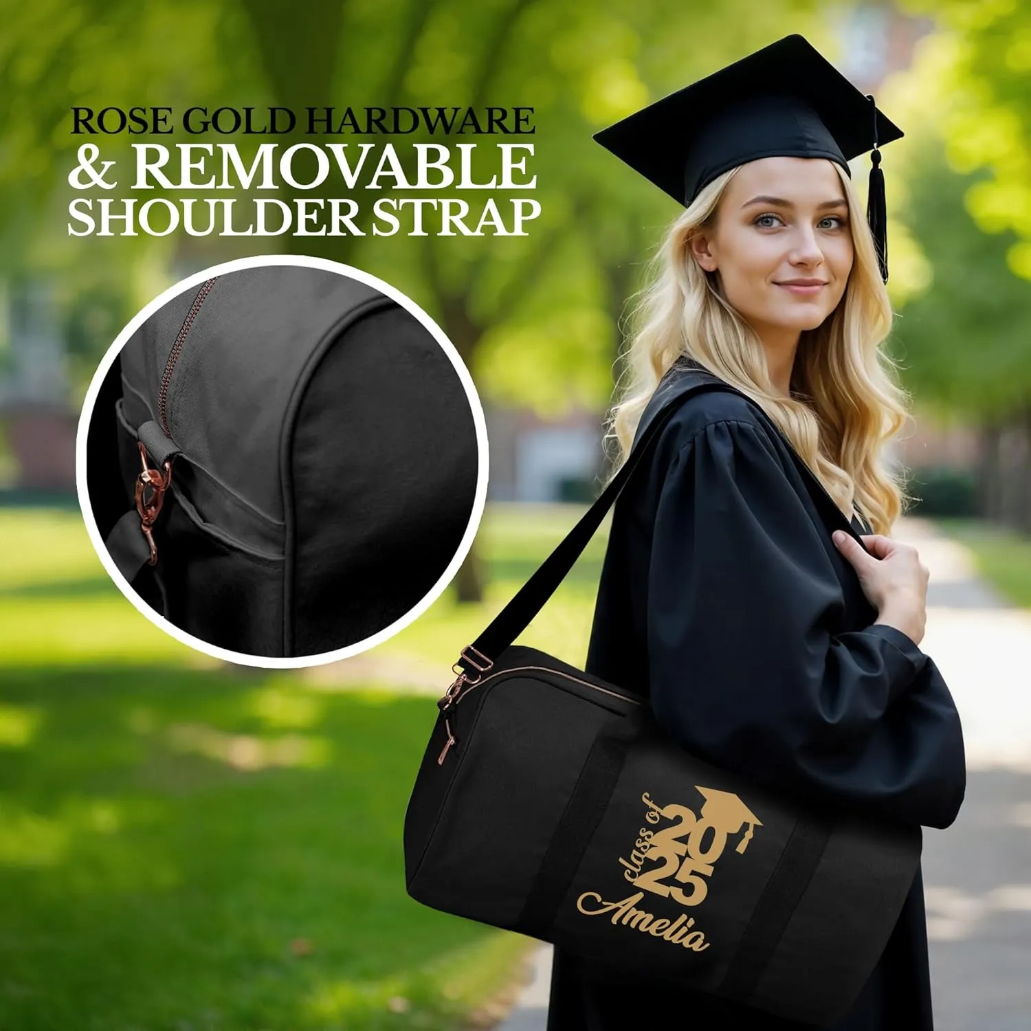 Personalized Duffle Bag with Name for Class of 2025, Personalized Graduation Gift Weekender Duffle, Senior Gifts for Boys & Girls Custom Carry On Tote Bags, Travel Essentials Luggage Bag- Black