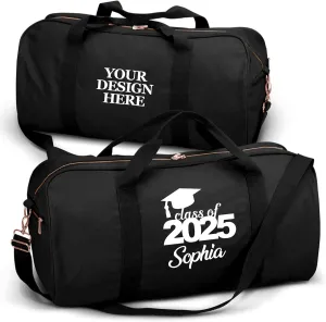 Personalized Duffle Bag with Name for Class of 2025, Personalized Graduation Gift Weekender Duffle, Senior Gifts for Boys & Girls Custom Carry On Tote Bags, Travel Essentials Luggage Bag- Black