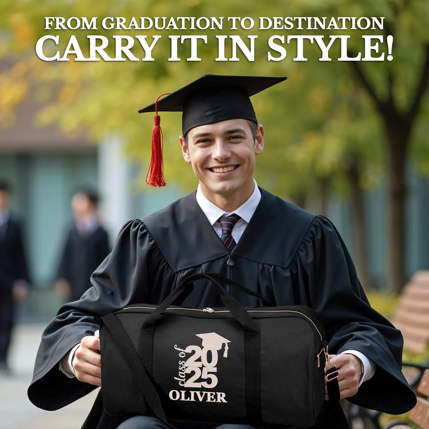 Personalized Duffle Bag with Name for Class of 2025, Personalized Graduation Gift Weekender Duffle, Senior Gifts for Boys & Girls Custom Carry On Tote Bags, Travel Essentials Luggage Bag- Black