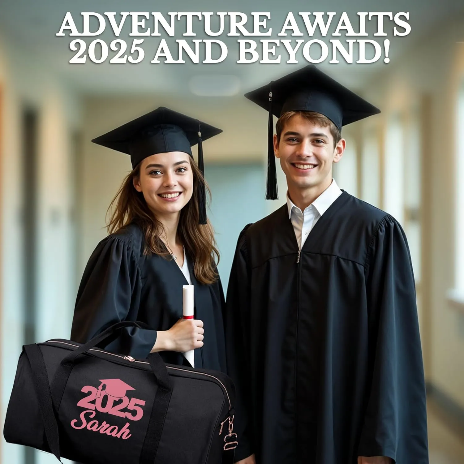 Personalized Duffle Bag with Name for Class of 2025, Personalized Graduation Gift Weekender Duffle, Senior Gifts for Boys & Girls Custom Carry On Tote Bags, Travel Essentials Luggage Bag- Black