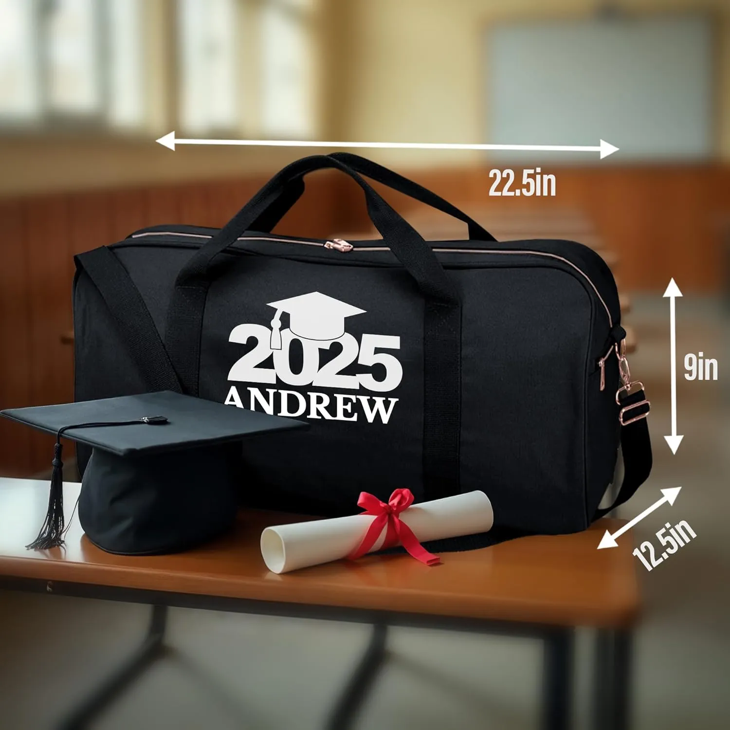 Personalized Duffle Bag with Name for Class of 2025, Personalized Graduation Gift Weekender Duffle, Senior Gifts for Boys & Girls Custom Carry On Tote Bags, Travel Essentials Luggage Bag- Black