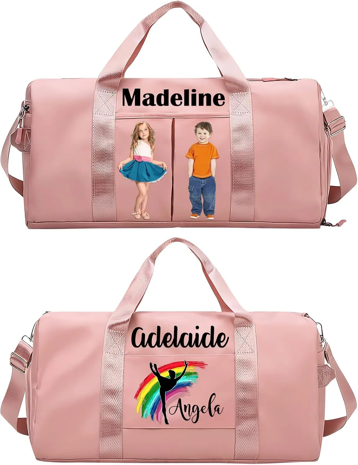 Personalized Gymnastics Duffle Bag for Women Girls,Custom Sport Gym Travel Bags Printed Name Text,Customized Dry Wet Separated Overnight Weekender Waterproof Bag Gift - Pink