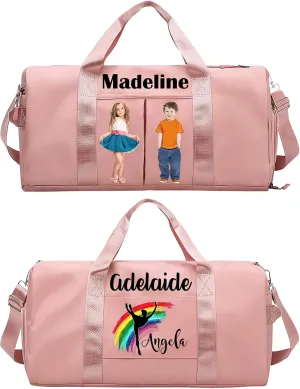 Personalized Gymnastics Duffle Bag for Women Girls,Custom Sport Gym Travel Bags Printed Name Text,Customized Dry Wet Separated Overnight Weekender Waterproof Bag Gift - Pink