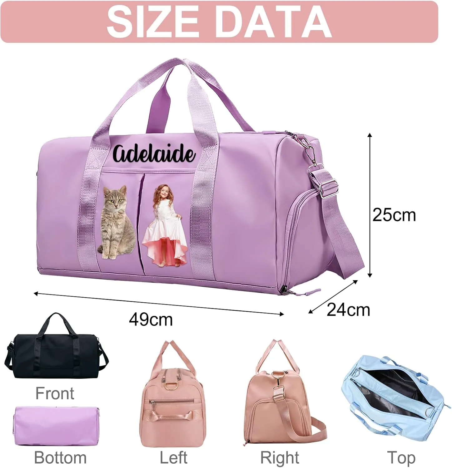 Personalized Gymnastics Duffle Bag for Women Girls,Custom Sport Gym Travel Bags Printed Name Text,Customized Dry Wet Separated Overnight Weekender Waterproof Bag Gift - Pink