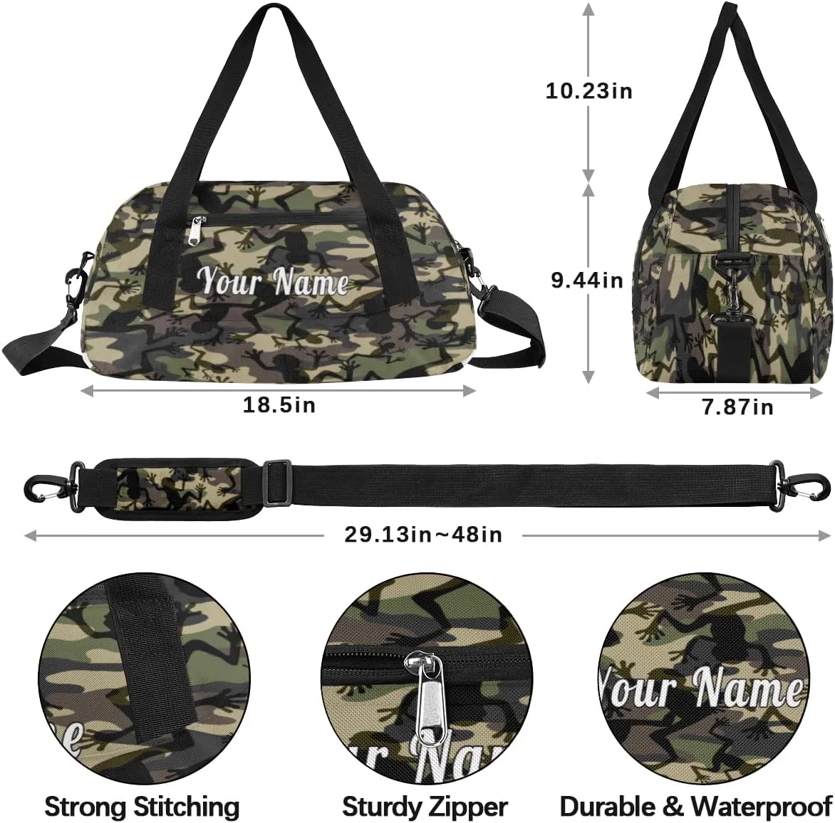 Personalized Kids Duffel Bag Abstract Camo Frog Pattern,Custom Sport Gym Bag for Boys Girls,WWeekender Overnight Bags Travel Duffel Bag,Customized Kids Gift