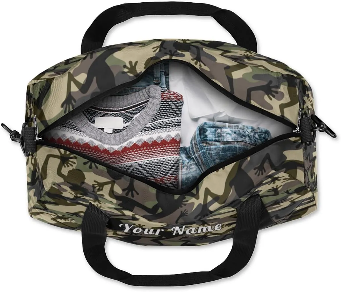 Personalized Kids Duffel Bag Abstract Camo Frog Pattern,Custom Sport Gym Bag for Boys Girls,WWeekender Overnight Bags Travel Duffel Bag,Customized Kids Gift