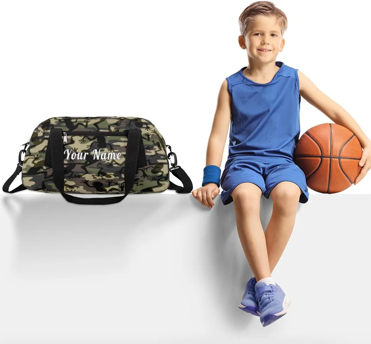 Personalized Kids Duffel Bag Abstract Camo Frog Pattern,Custom Sport Gym Bag for Boys Girls,WWeekender Overnight Bags Travel Duffel Bag,Customized Kids Gift
