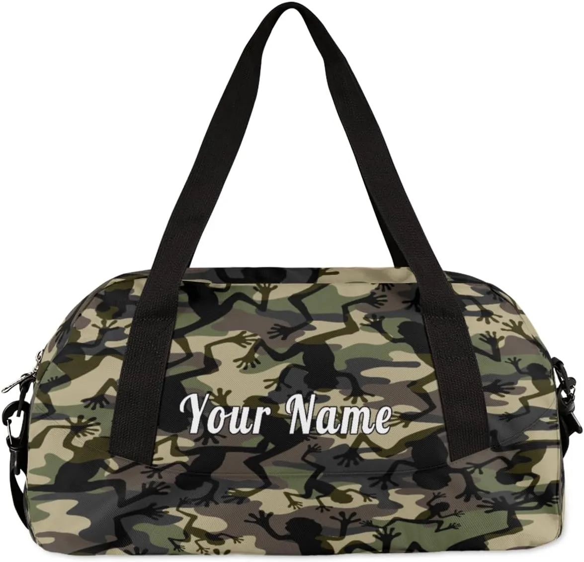 Personalized Kids Duffel Bag Abstract Camo Frog Pattern,Custom Sport Gym Bag for Boys Girls,WWeekender Overnight Bags Travel Duffel Bag,Customized Kids Gift