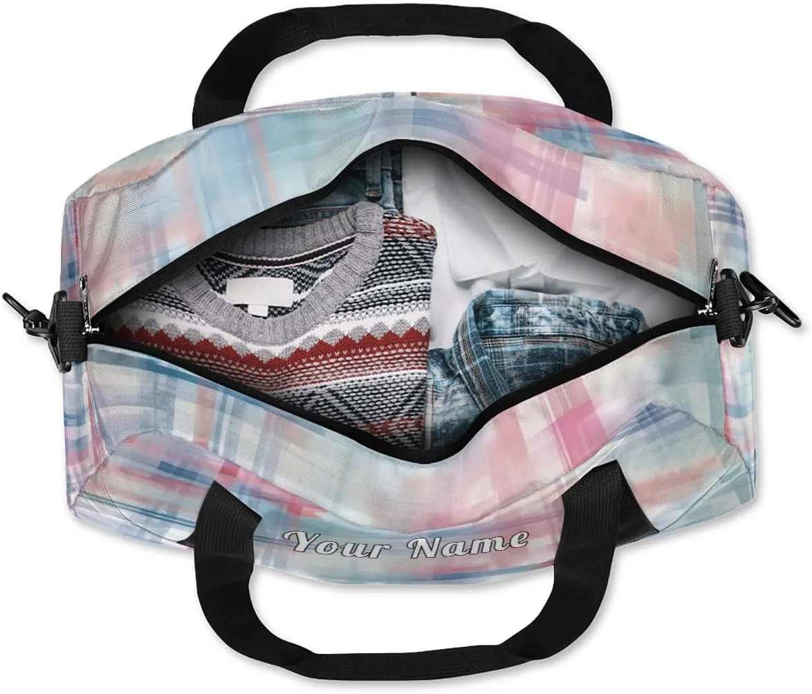 Personalized Kids Duffel Bag Abstract Plaid Pattern,Custom Sport Gym Bag for Boys Girls,WWeekender Overnight Bags Travel Duffel Bag,Customized Kids Gift