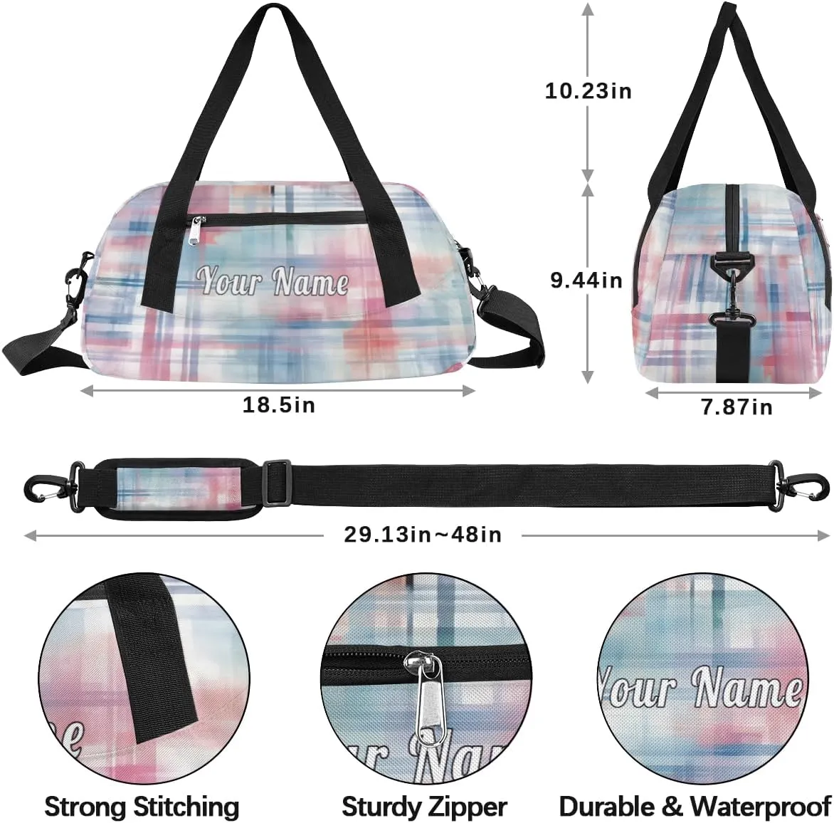 Personalized Kids Duffel Bag Abstract Plaid Pattern,Custom Sport Gym Bag for Boys Girls,WWeekender Overnight Bags Travel Duffel Bag,Customized Kids Gift