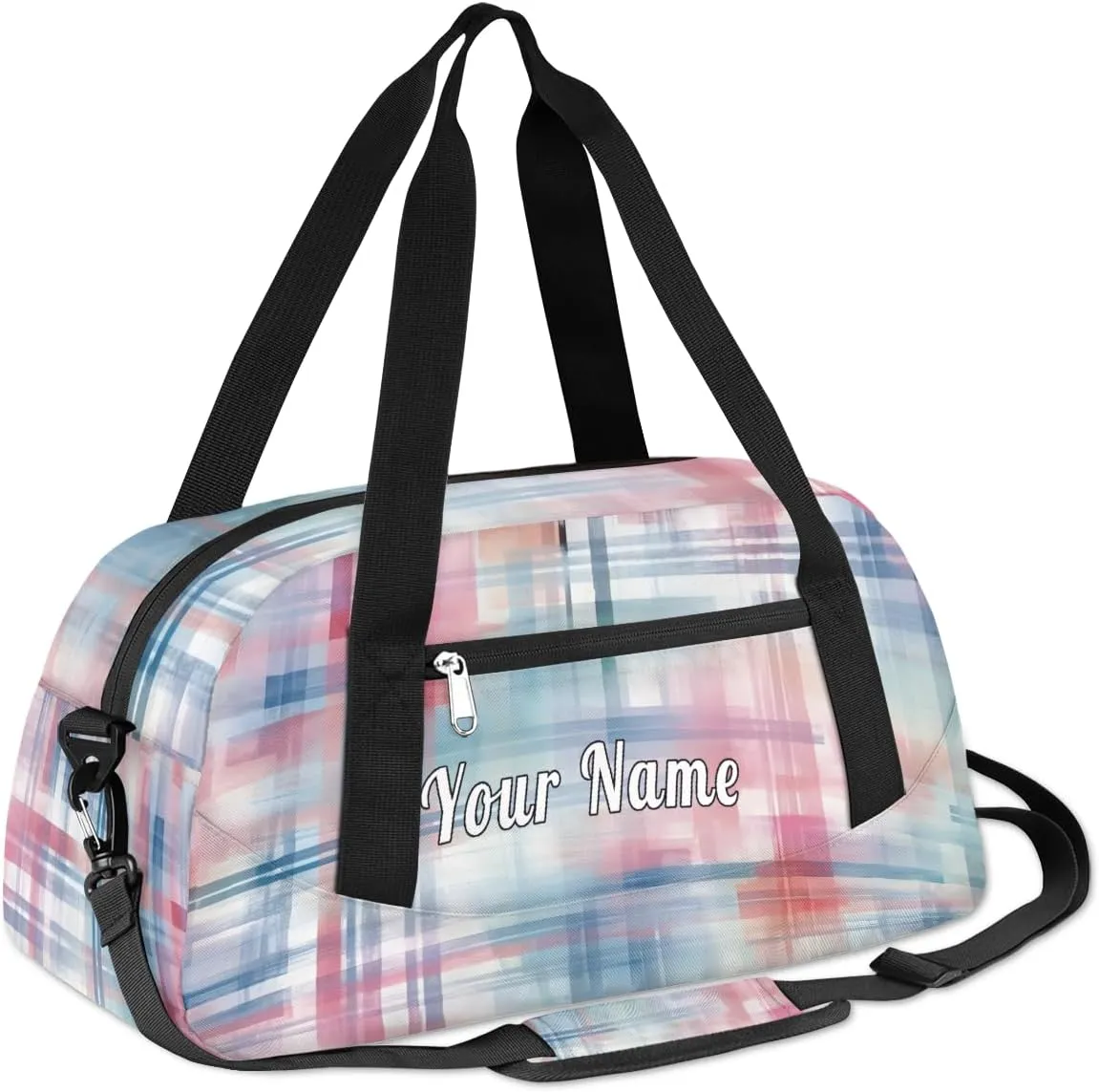 Personalized Kids Duffel Bag Abstract Plaid Pattern,Custom Sport Gym Bag for Boys Girls,WWeekender Overnight Bags Travel Duffel Bag,Customized Kids Gift
