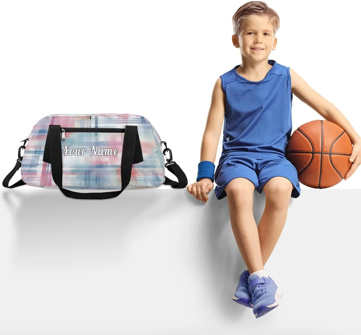 Personalized Kids Duffel Bag Abstract Plaid Pattern,Custom Sport Gym Bag for Boys Girls,WWeekender Overnight Bags Travel Duffel Bag,Customized Kids Gift