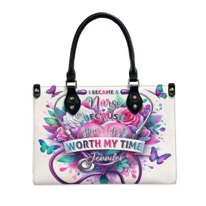 Personalized Nurse Leather Handbags, Gift For Nurses, Afro Nurse Bags Nursing Tote Bag Custom Gift, Leather Handbag with Ziplock Gift for Her (05)