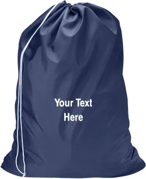 Personalized Nylon Laundry Bag - Locking Drawstring Closure and Machine Washable Navy