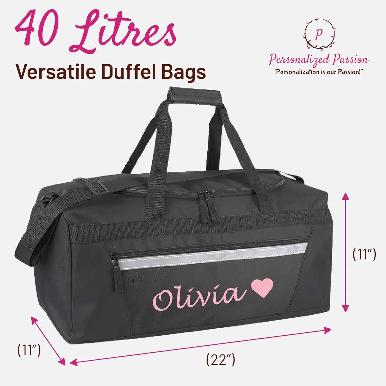Personalized Passion Duffel Bag for Men and Women - Perfect Sized Water Resistant Travel Duffle - Custom Name Overnight Weekender Bag for Storage - Navy