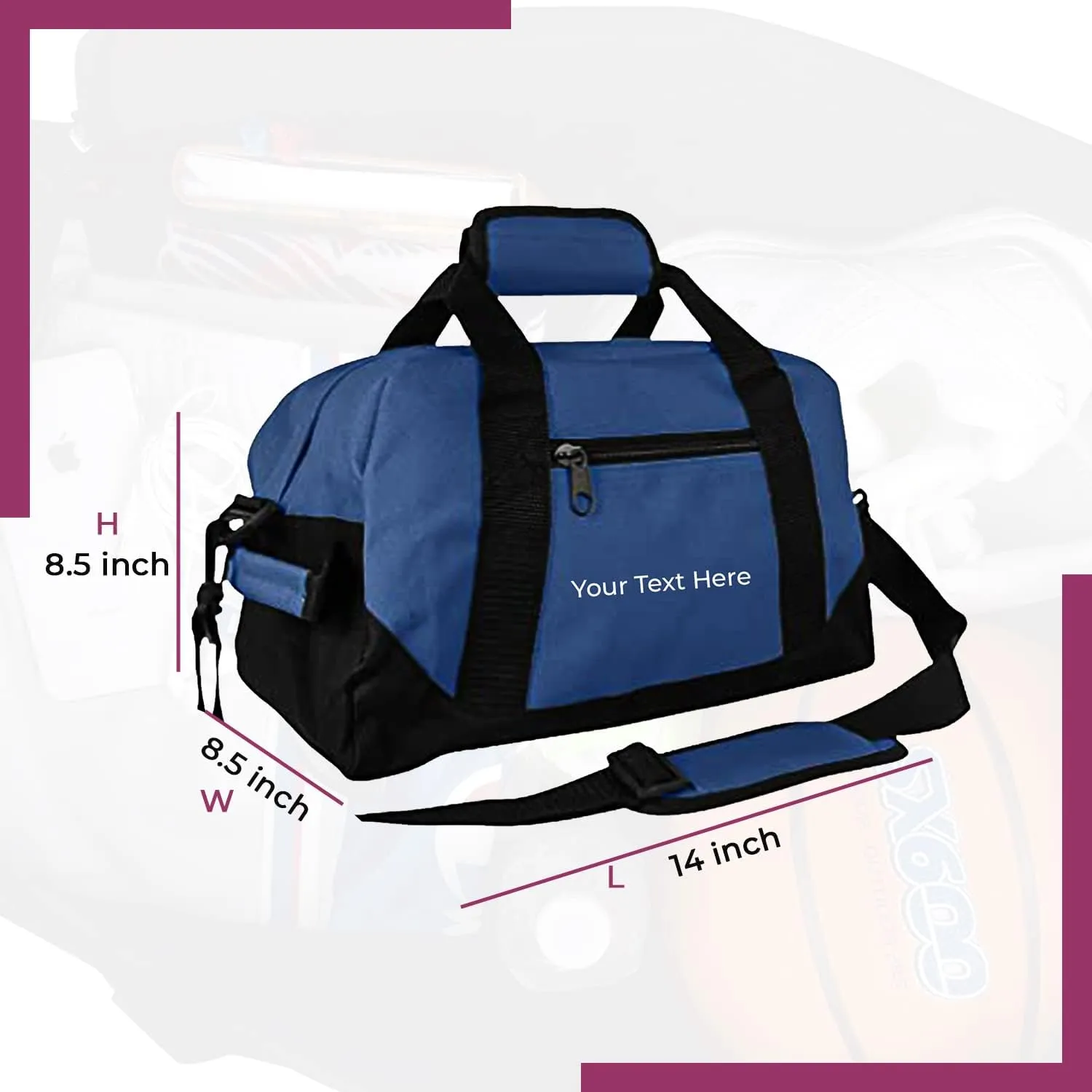 Personalized Passion Small Duffle Bag for Boys and Girls - Perfect Sized 14” Two Toned Travel Duffle - Personalized Name Sports Gym Bag for Storage - Navy Blue