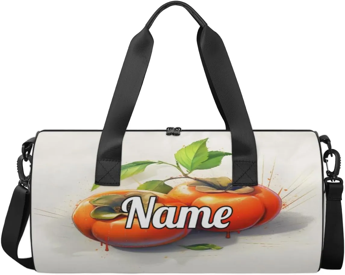 Personalized Sport Gym Bag Dance Duffle Ballet Bag Overnight Travel Sleepover Bags Swimming Hiking Camping, Persimmon Pattern
