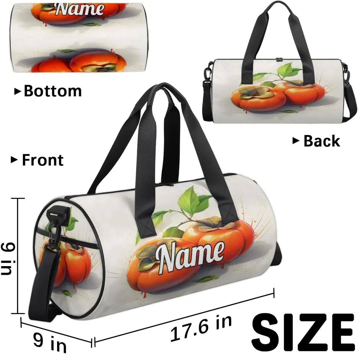 Personalized Sport Gym Bag Dance Duffle Ballet Bag Overnight Travel Sleepover Bags Swimming Hiking Camping, Persimmon Pattern