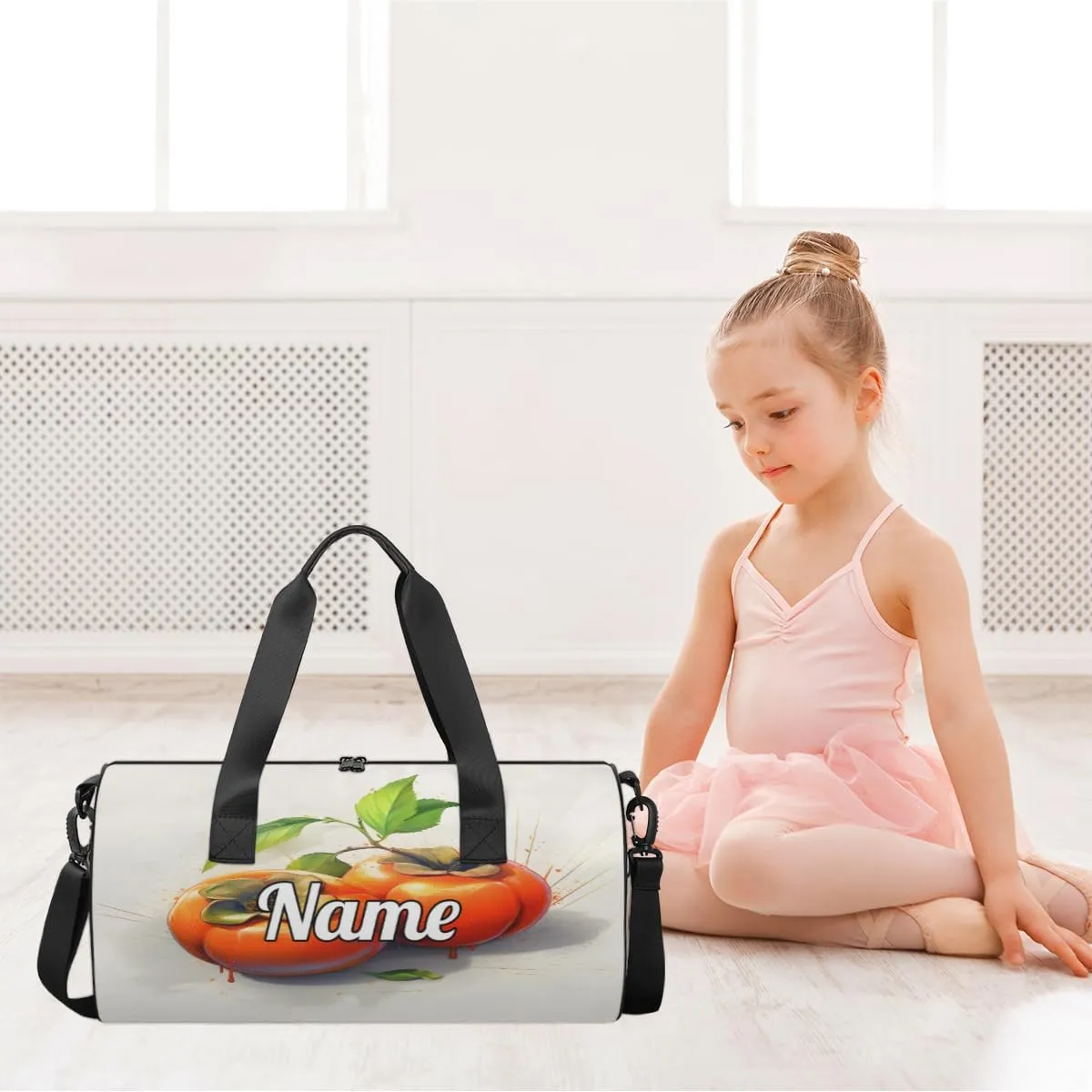 Personalized Sport Gym Bag Dance Duffle Ballet Bag Overnight Travel Sleepover Bags Swimming Hiking Camping, Persimmon Pattern