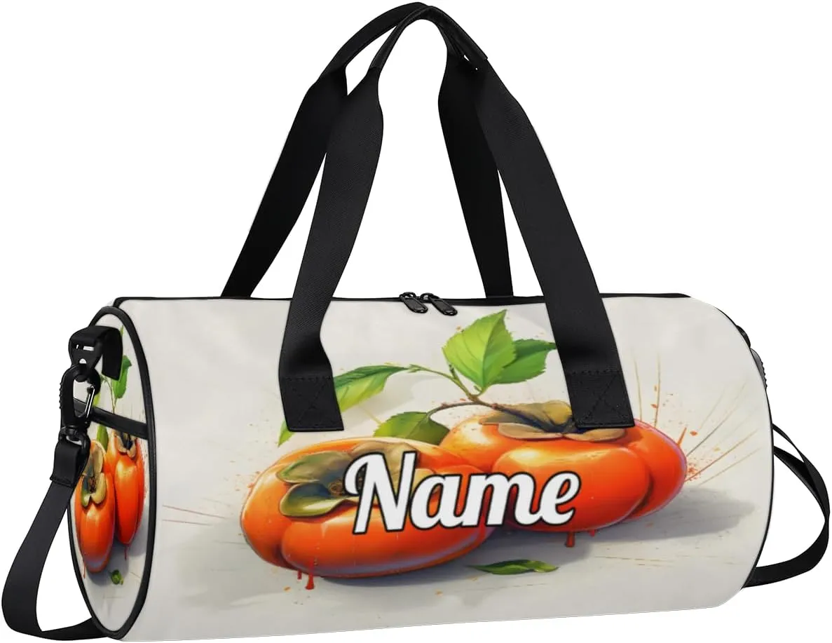 Personalized Sport Gym Bag Dance Duffle Ballet Bag Overnight Travel Sleepover Bags Swimming Hiking Camping, Persimmon Pattern