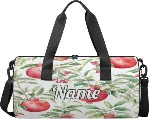 Personalized Sport Gym Bag Dance Duffle Ballet Bag Overnight Travel Sleepover Bags Swimming Hiking Camping, Pomegranates Flowers Pattern