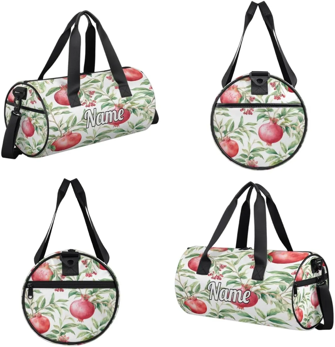 Personalized Sport Gym Bag Dance Duffle Ballet Bag Overnight Travel Sleepover Bags Swimming Hiking Camping, Pomegranates Flowers Pattern