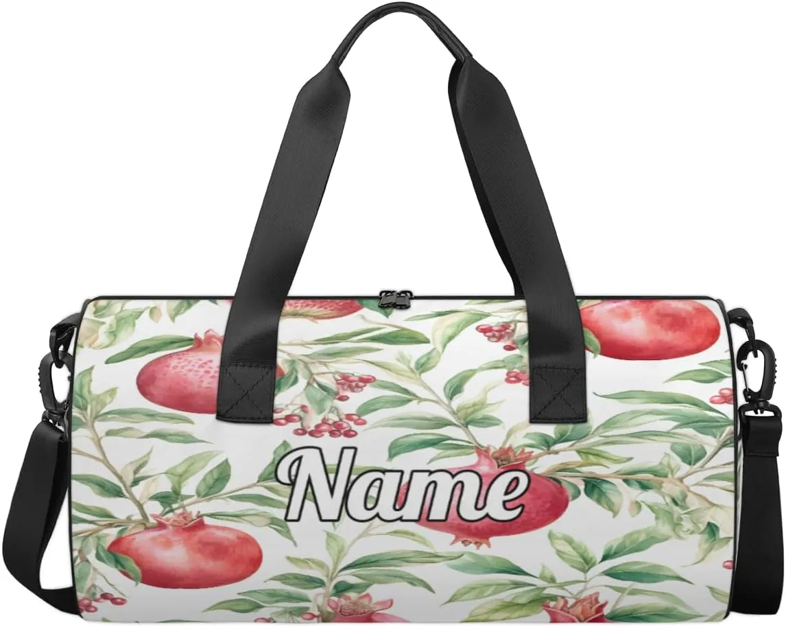 Personalized Sport Gym Bag Dance Duffle Ballet Bag Overnight Travel Sleepover Bags Swimming Hiking Camping, Pomegranates Flowers Pattern