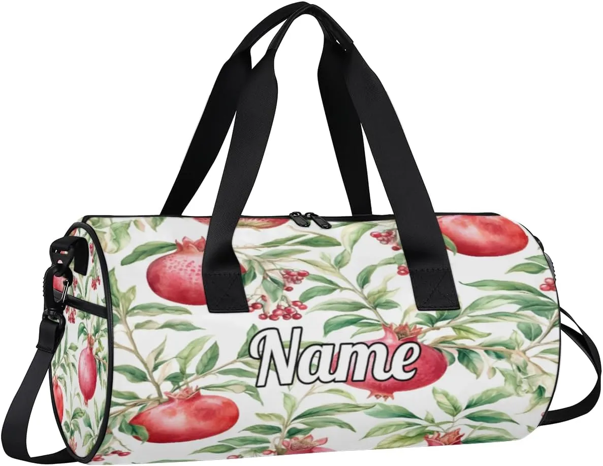 Personalized Sport Gym Bag Dance Duffle Ballet Bag Overnight Travel Sleepover Bags Swimming Hiking Camping, Pomegranates Flowers Pattern