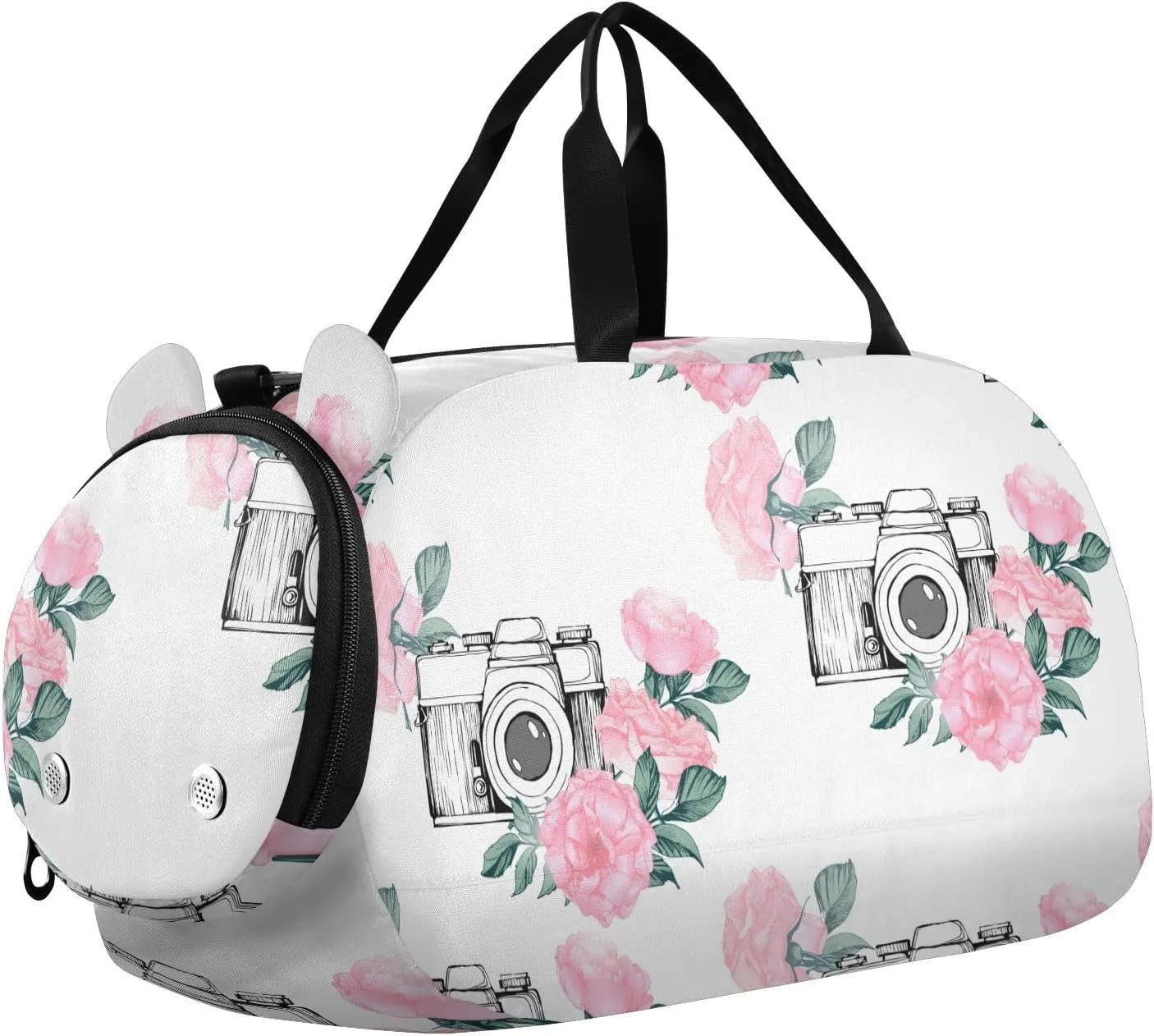Photo Pattern with White Background Gym Travel Duffel Bag with Shoe Compartment for Boys Girls - Gymnastics Sports Dance Football Travel Bag Teens Weekender Sleepover