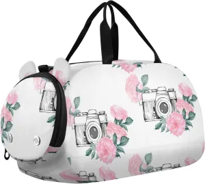 Photo Pattern with White Background Gym Travel Duffel Bag with Shoe Compartment for Boys Girls - Gymnastics Sports Dance Football Travel Bag Teens Weekender Sleepover