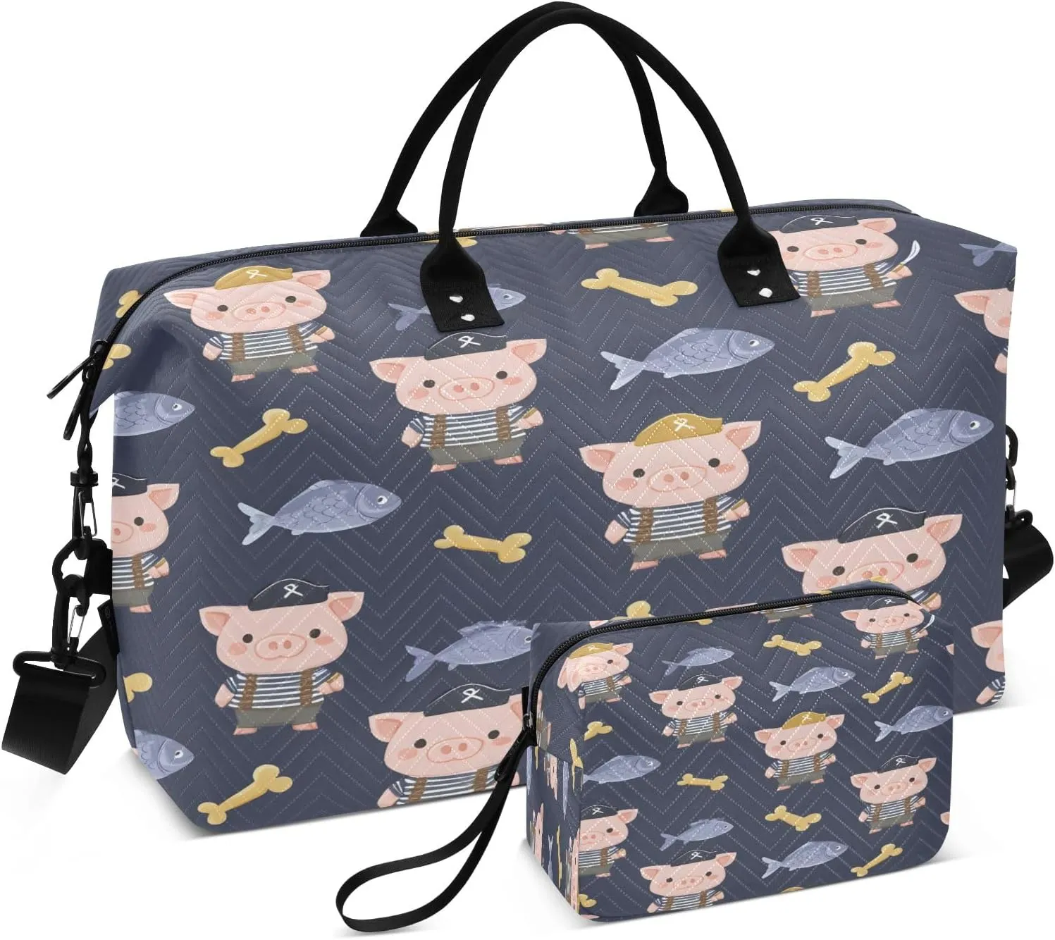 Pig Fish Bone Pattern Travel Duffle Bag Gym Yoga Carry on Bags for Men Women Weekender Bag