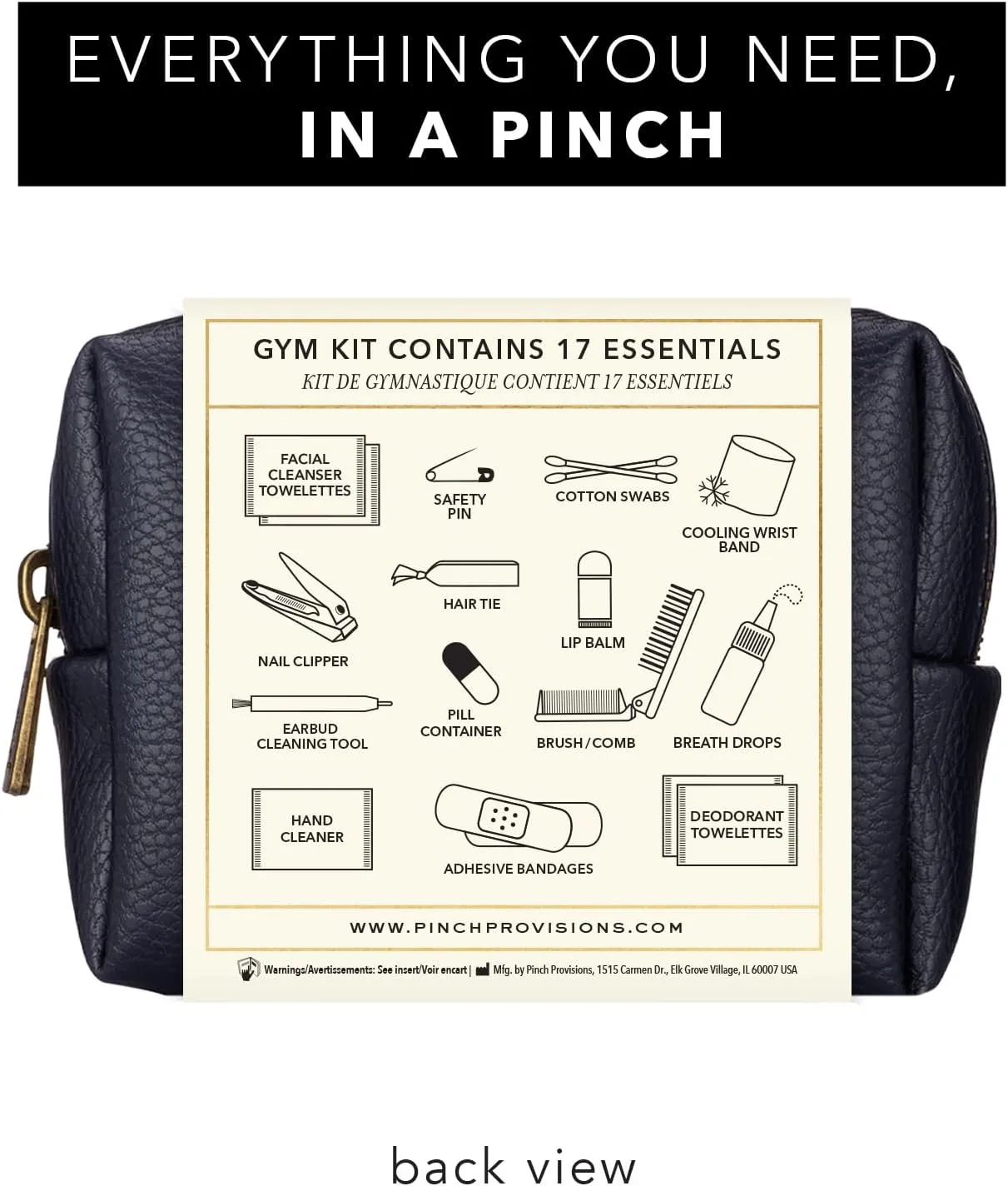Pinch Provisions Gym Kit, Includes 15 Personal Care Essentials for Wellness & Beauty, Perfect for Gifts, Gym Bags, Duffle Bags & Lockers (Navy)