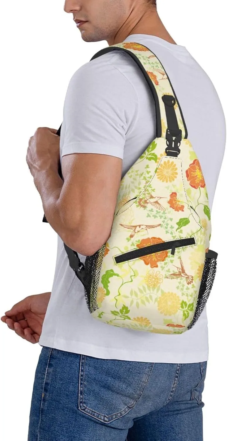 pink flower Chest Bags Crossbody Sling Bag Shoulder Bag Travel Hiking Daypack For Men Women