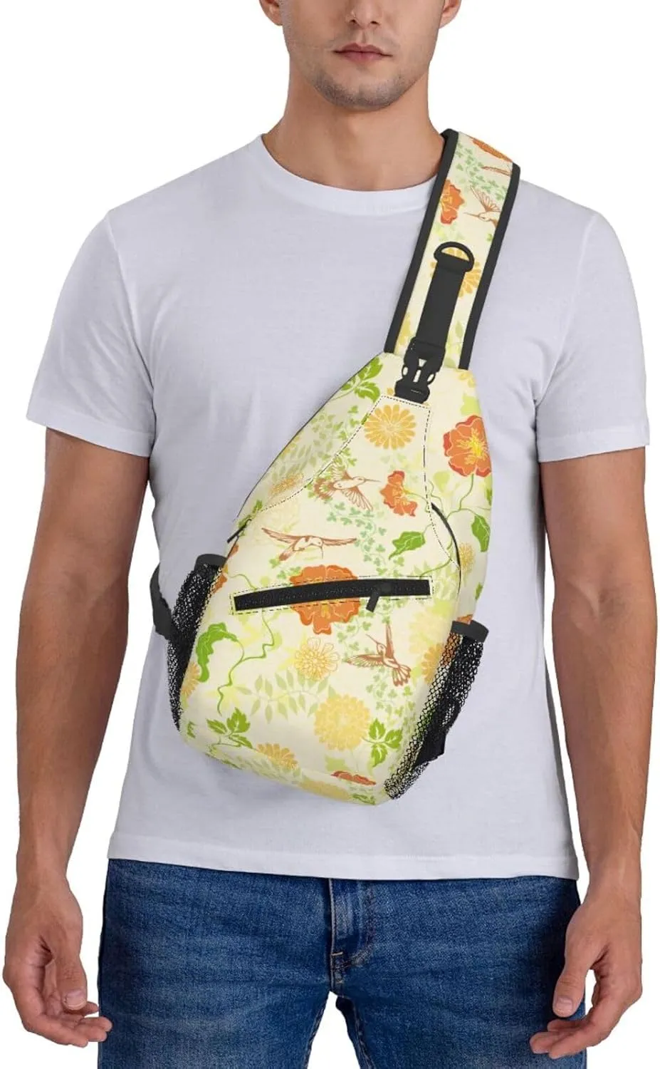 pink flower Chest Bags Crossbody Sling Bag Shoulder Bag Travel Hiking Daypack For Men Women