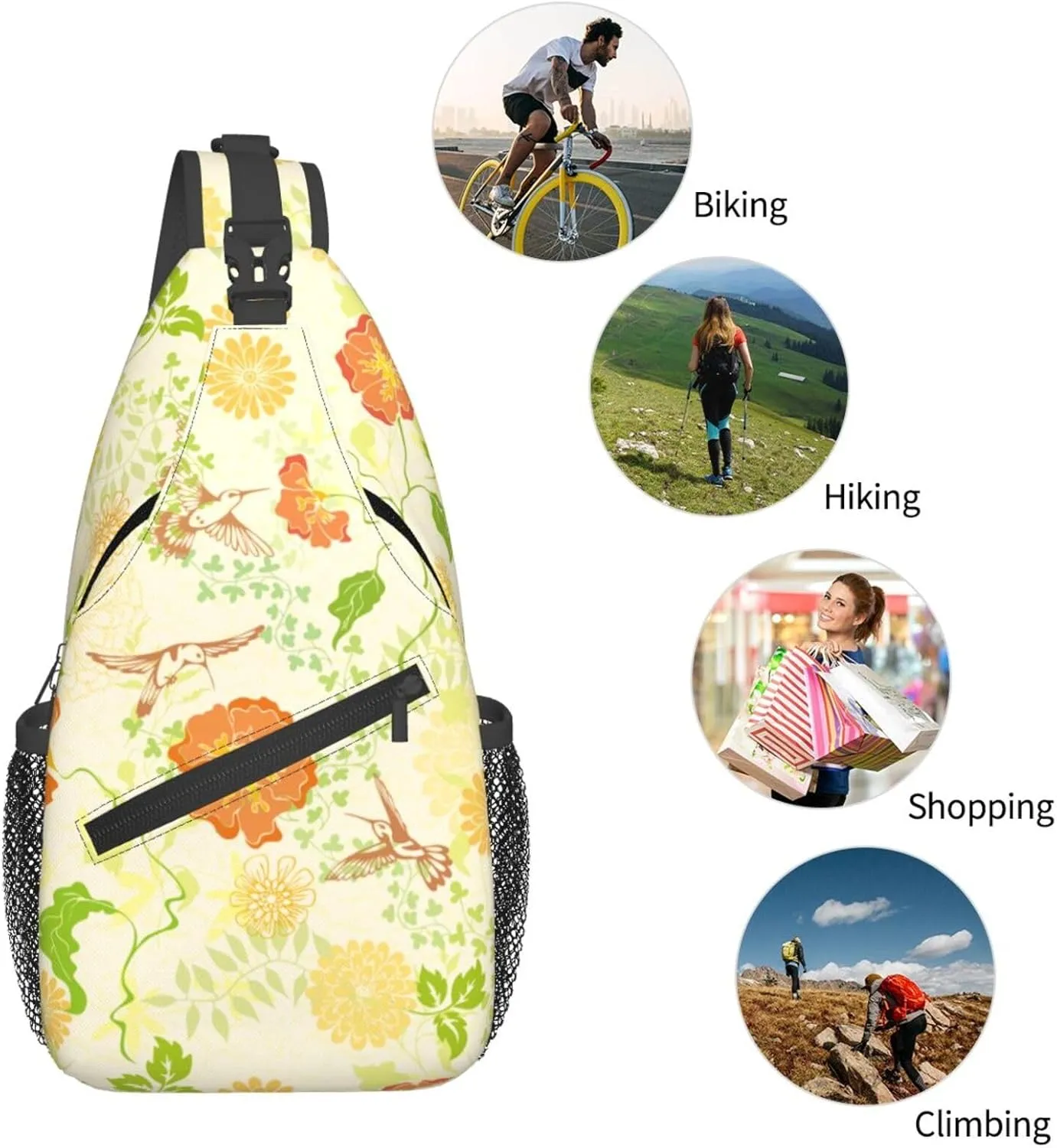pink flower Chest Bags Crossbody Sling Bag Shoulder Bag Travel Hiking Daypack For Men Women
