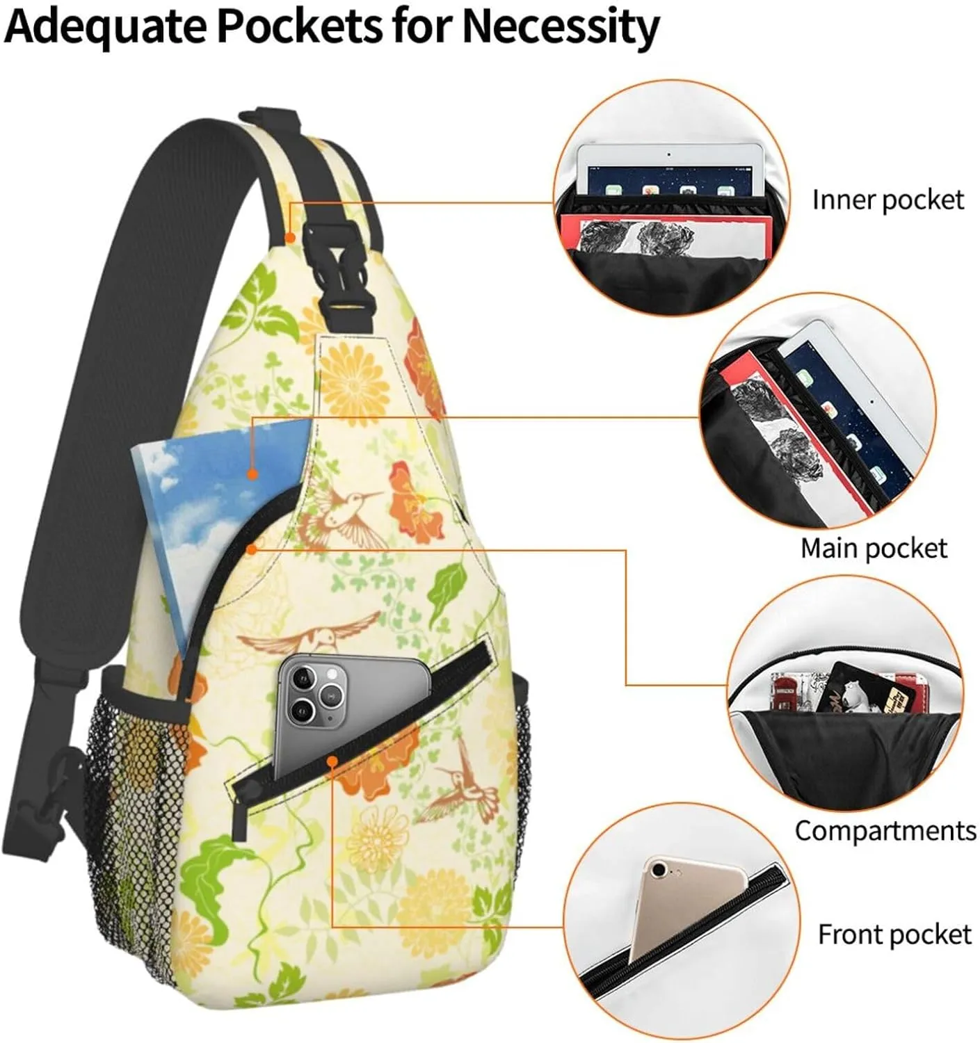 pink flower Chest Bags Crossbody Sling Bag Shoulder Bag Travel Hiking Daypack For Men Women