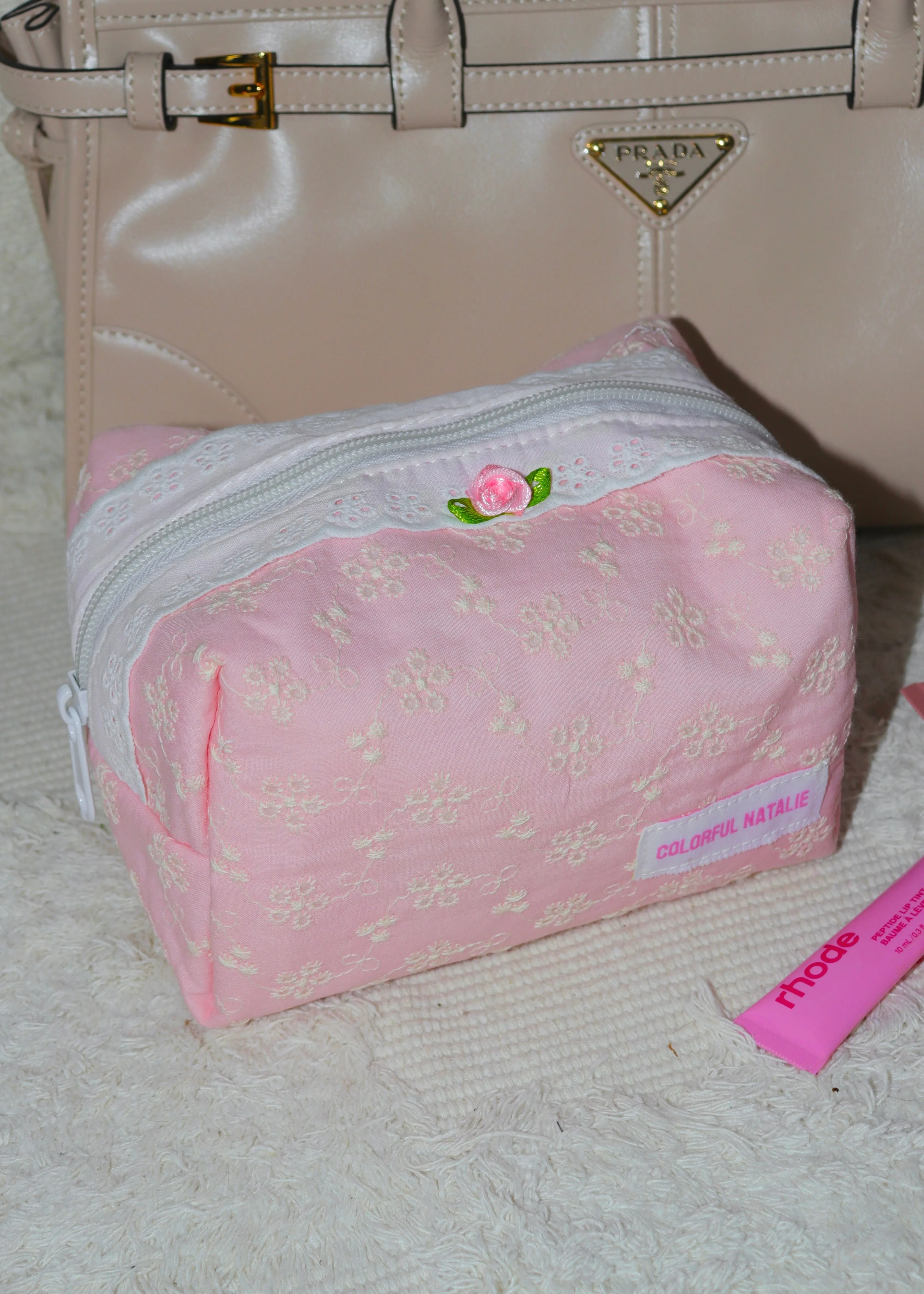 Pink Lace Flower Makeup Bag