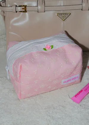 Pink Lace Flower Makeup Bag