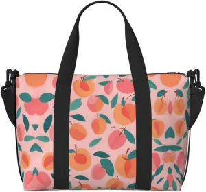 Pink Peach Pattern Seamless Pattern print Gym Bag for Women,Carry on Weekender Overnight Duffle Bag,Personal Item Tote Bag