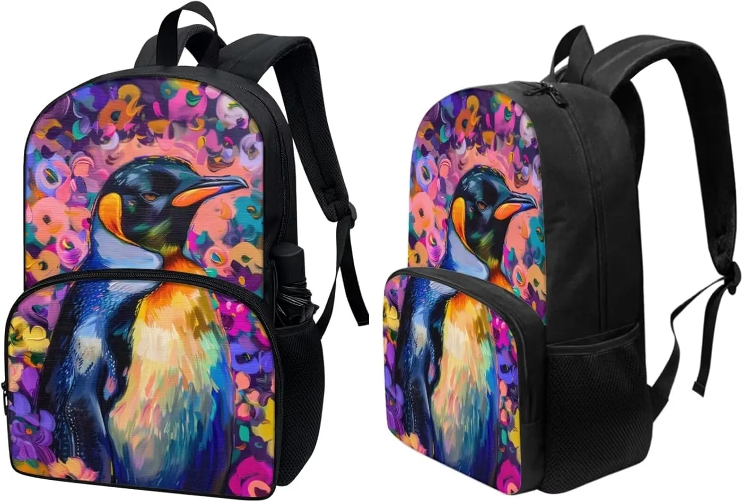 PinUp Angel Cool Emperor Penguin Print Kids Art Oil Painting Animal Pattern Backpack with Lunch Bag Pencil Bag for Elementary Primary School Bags for Children Book Bags Gifts