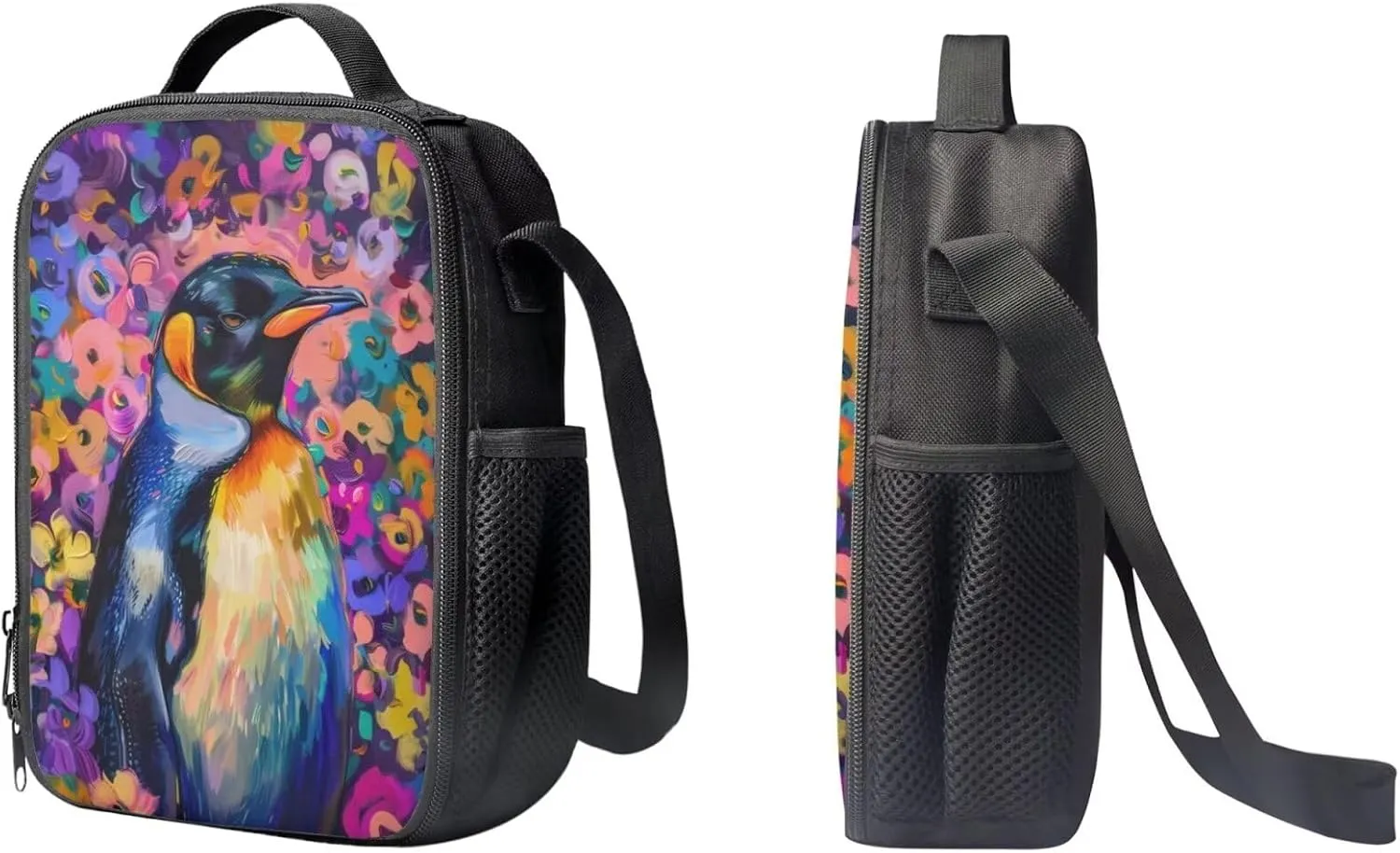 PinUp Angel Cool Emperor Penguin Print Kids Art Oil Painting Animal Pattern Backpack with Lunch Bag Pencil Bag for Elementary Primary School Bags for Children Book Bags Gifts