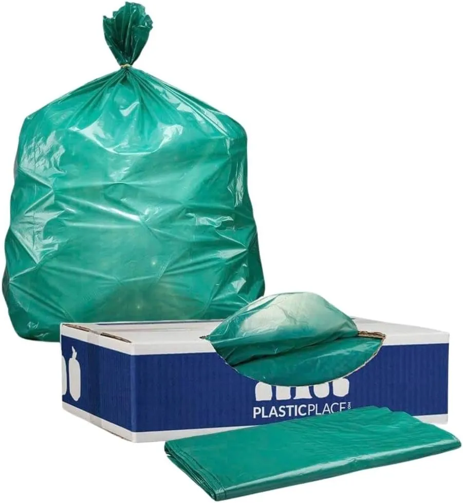 Plasticplace 64-65 Gallon Trash Can Liners for Toter │ 1.5 Mil │ Green Heavy Duty Garbage Bags │ 50” x 60” (50 Count) (W65LDGTL)