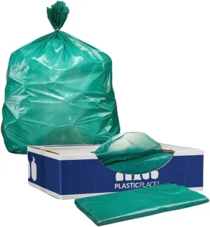 Plasticplace 64-65 Gallon Trash Can Liners for Toter │ 1.5 Mil │ Green Heavy Duty Garbage Bags │ 50” x 60” (50 Count) (W65LDGTL)