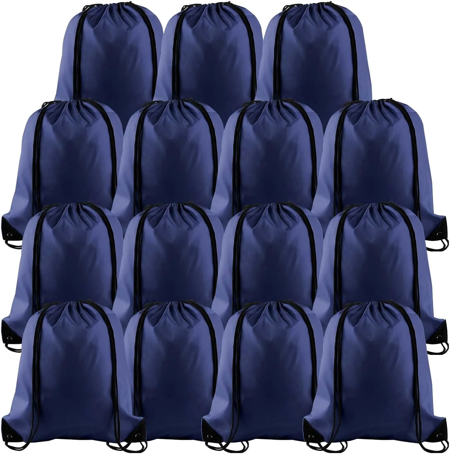 PLULON 15 Pcs Navy Blue Drawstring Bags Drawstring Backpack Bulk, String Backpack Cinch Sack Sport Gym Backpack Bags for Yoga Traveling Outdoor Sports